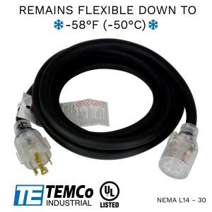 CABLE EXTENSIÓN PARA GENERADOR 125V/250V DE 10 PIES COLOR NEGRO MARCA TEMCO