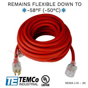 CABLE EXTENSIÓN PARA GENERADOR 125V/250V DE 50 PIES COLOR ROJO MARCA TEMCO CABLE EXTENSIÓN PARA GENERADOR 125V/250V DE 50 PIES COLOR ROJO MARCA TEMCO